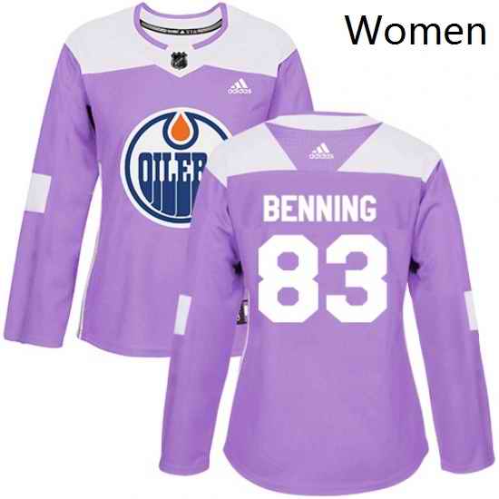 Womens Adidas Edmonton Oilers 83 Matt Benning Authentic Purple Fights Cancer Practice NHL Jersey